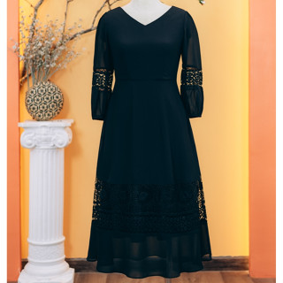 Đầm xòe - Cổ tim tay lỡ phối ren - Màu Đen - TTV Store thời trang nữ TTV1721