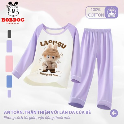 Bộ phối thu đông bé gái BOBDOG, quần áo trẻ em chất liệu cotton in hình LABUBU cute cho bé