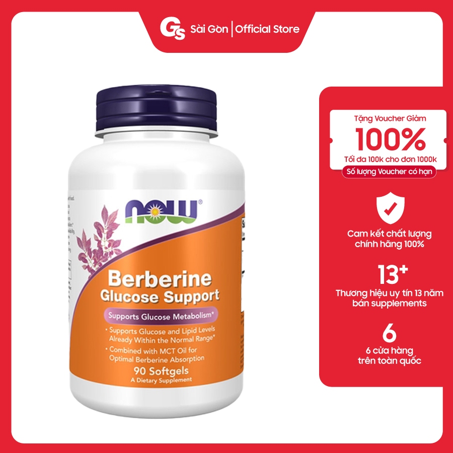 Viên uống Now Berberine Glucose Support - Hỗ trợ kiểm soát đường huyết nhập khẩu Mỹ - Gymstore