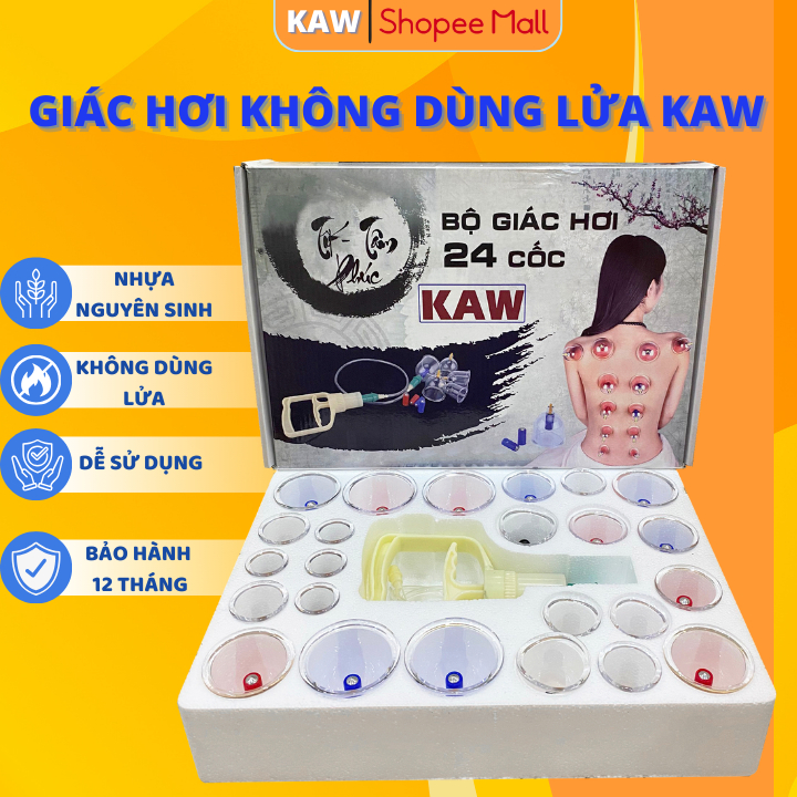 Bộ Giác Hơi Chân Không Không Dùng Lửa KAW  24 Cốc, Dụng Cụ Cạo Gió Cầm Tay, Nhựa Nguyên Sinh