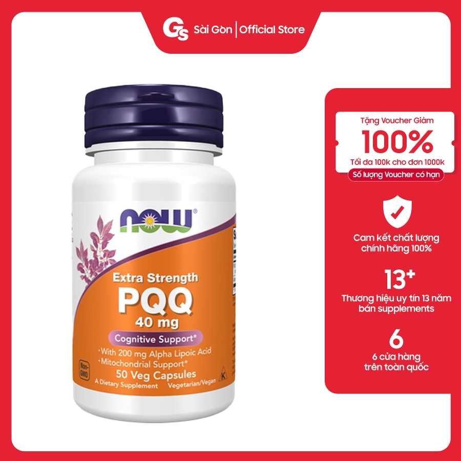 Viên uống hỗ trợ não bộ Now Extra Strength PQQ 40mg nhập khẩu Mỹ - Gymstore