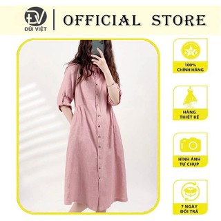 Đầm suông sơ mi linen phong cách trẻ trung, màu hồng nữ tính da207