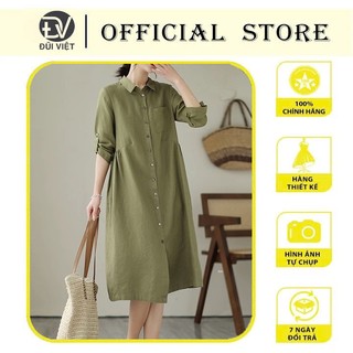 Váy đầm sơ mi nữ dáng dài tay lỡ, váy công sở đi làm thanh lịch chất Linen cao cấp da207