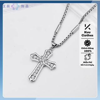  Vòng cổ nam nữ mạ bạc titan không gỉ thiết kế mặt hình chữ thập đính đá thời trang Kuu Clothes - Vòng Cổ Tổng hợp 
