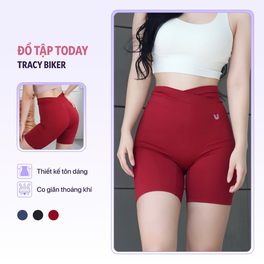 Quần tập gym thể thao Tracy Biker nữ lửng cạp chéo nâng mông tôn eo Today U Wear