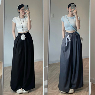 Quần vải dài màu Đen và Xám FORM QUẦN ỐNG RỘNG nữ chất vải Ruby chéo- Vải nhẹ mát ít nhăn LISE 3131 - Jemcloset