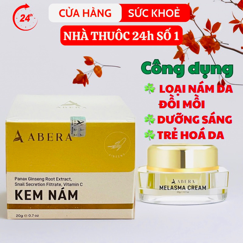 Kem Nám Abera - Abera Melasma 20g Hỗ Trợ Xoá Nám Da, Tàn Nhang, Đồi Mồi, Chống Lão Hoá, Dưỡng Ẩm Da, Làm Đẹp Da