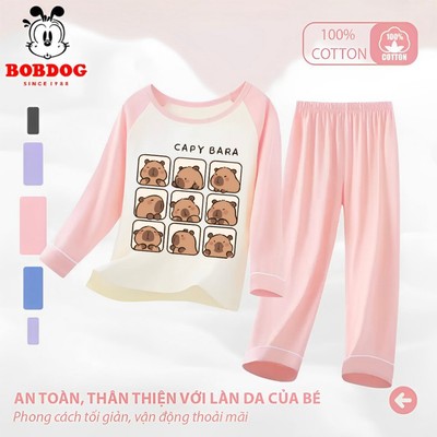 Bộ phối thu đông bé gái BOBDOG 2026 chất liệu cotton mềm mại in hình Capybara cute cho bé