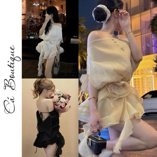 VÁY TƠ  trễ vai "CÚC BỌC" có hoa- hở lưng quyến rũ ( dạng jum liền có lót )