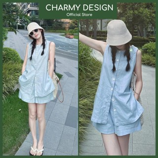 Set Đồ Bộ Nữ Linda Áo Sát Nách Kèm Quần Short Cap Chun, Set Bộ Nữ Vải Linen Cao Cấp Charmy Design