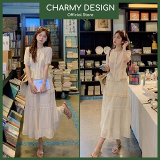 Set váy nữ Kirin thiết kế áo babydoll kèm chân váy xòe tầng xếp ly, Bộ đồ nữ chất tơ tằm Charmy Design
