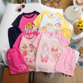 (24kg...50kg) đồ bộ cọc tay quần đùi bé gái thun cotton vnx