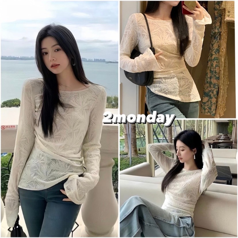 ÁO REN HOA VẠT CHÉO TAY LOE NHÚN EO TÔN DÁNG HÀNG QC A24