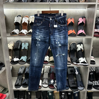 7506 Quần bò DSQ rách gối vảy sơn vá vải lai au 5780