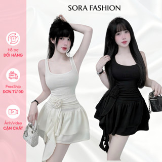  Váy Nữ Ôm Body Dáng Ngắn Sora Fashion Đầm Nữ Sát Nách 2 Tầng Đính Hoa Cuộn Chất Liệu Thun Tăm 167 