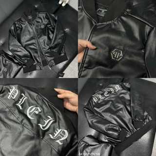  Áo khoác da bomber jacket nam Philipp Plein thêu logo sắt ngực dệt chữ Plein lưng 2 lớp boy phố AK185P 