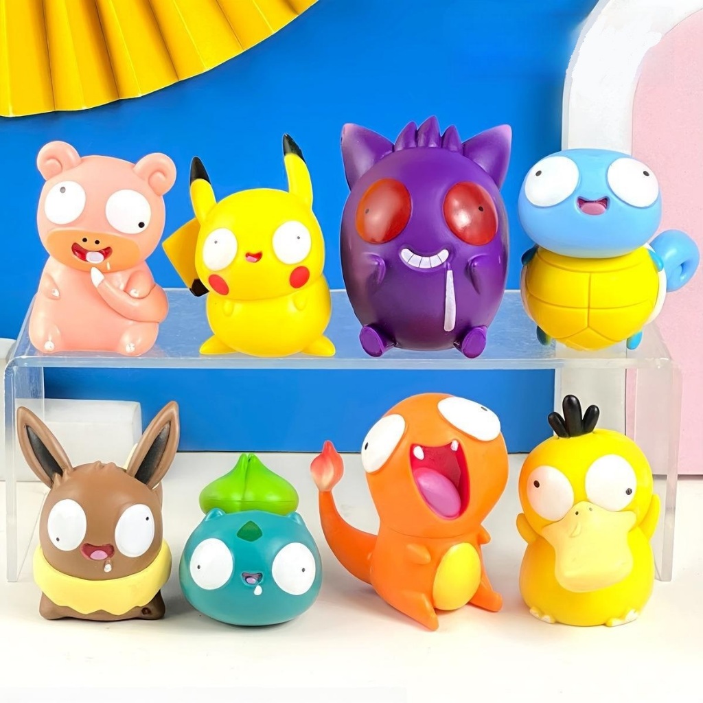 Bộ 8 Mô Hình Mini Figure Pokemon Pikachu Fushigidane Hitokage Zenigame Koduck Yadon Eevui Đáng Yêu