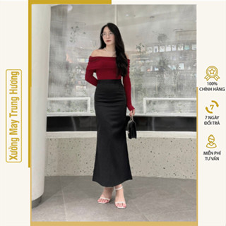  Chân váy đuôi cá dáng dài 90cm công sở ôm body thiết kế 2 lớp có xẻ tà sau phong cách trẻ trung 