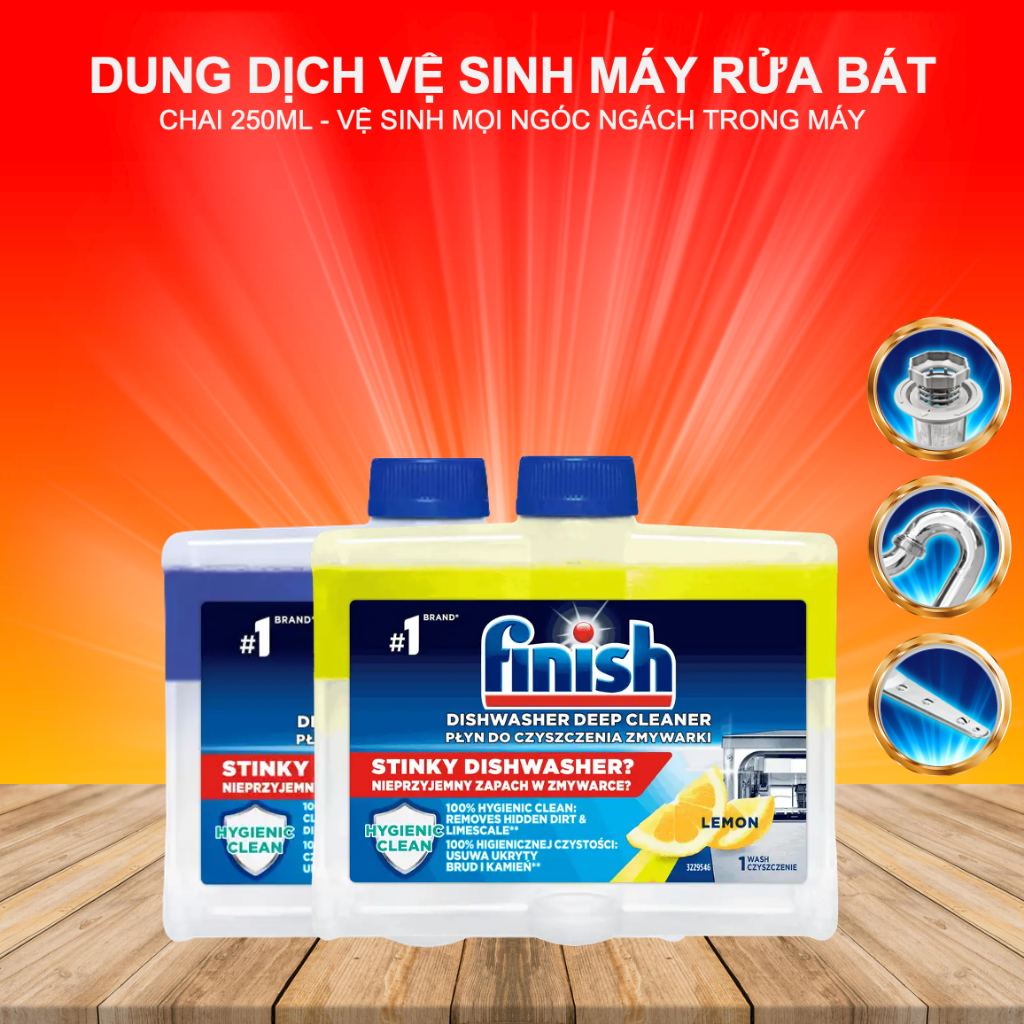 Dung Dịch Vệ Sinh Định Kỳ Máy Rửa Chén Bát Finish Vệ Sinh Sạch Sẽ Loại Bỏ Mảng Bám Lâu Ngày 250Ml