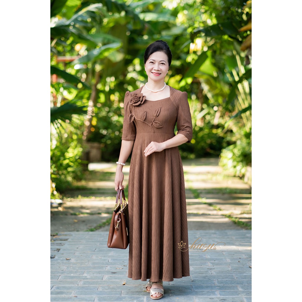 Váy trung niên/ Đầm trung niên DV44 thun xốp nhật đơn sắc