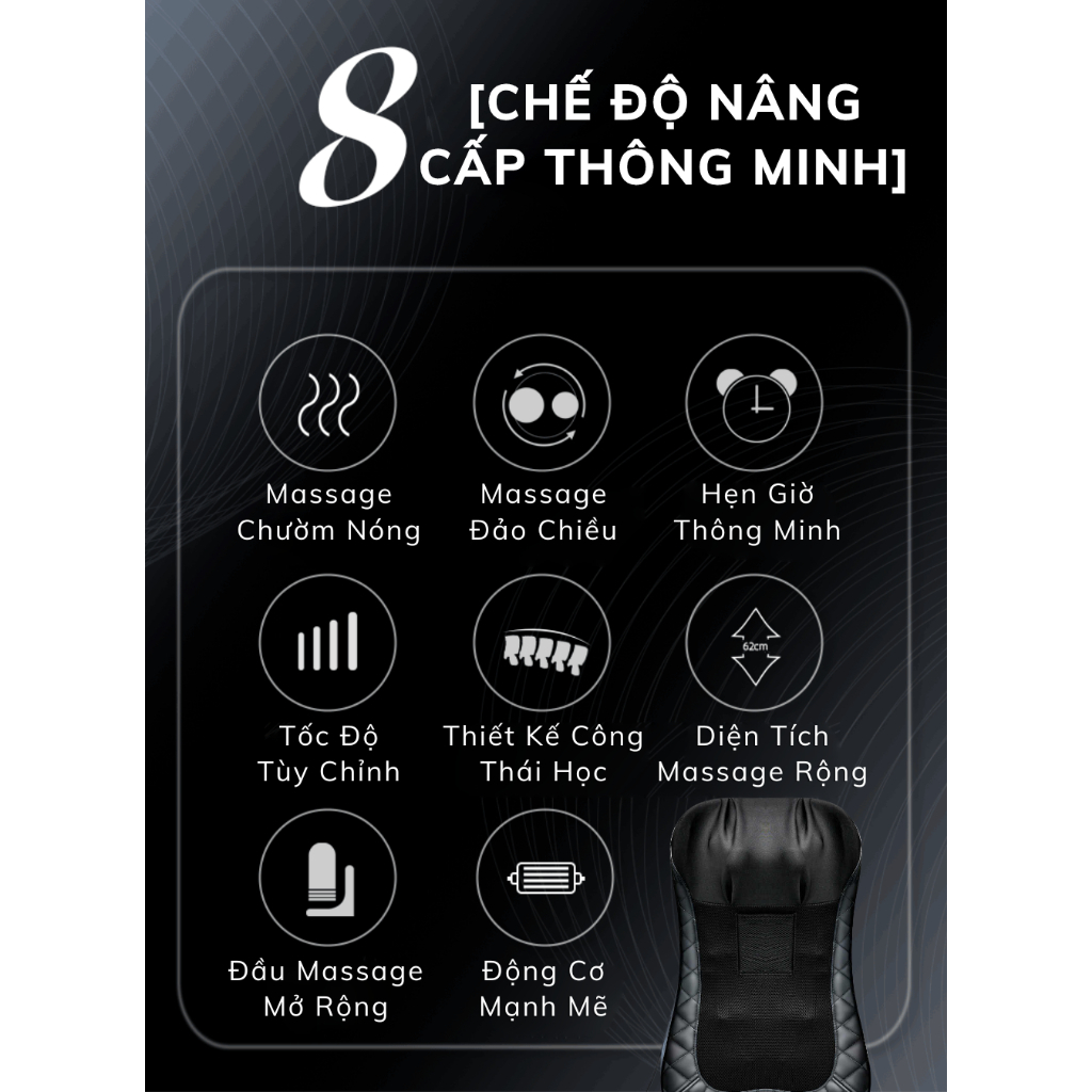 Máy Massage Lưng Cổ Vai Gáy MUSELOVE Gối Massage Hồng Ngoại 20 Bi Con Lăn Cao Cấp Tự Động Ngắt
