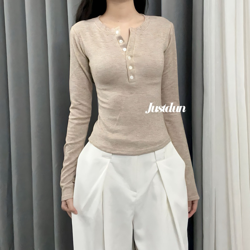 Áo Thun Nữ Tay Dài Ôm Body JUSTDUN T66 - Chất Len Tăm Lông Thỏ, Co Giãn 4 Chiều, Giữ Ấm Mềm Mịn | BigBuy360 - bigbuy360.vn