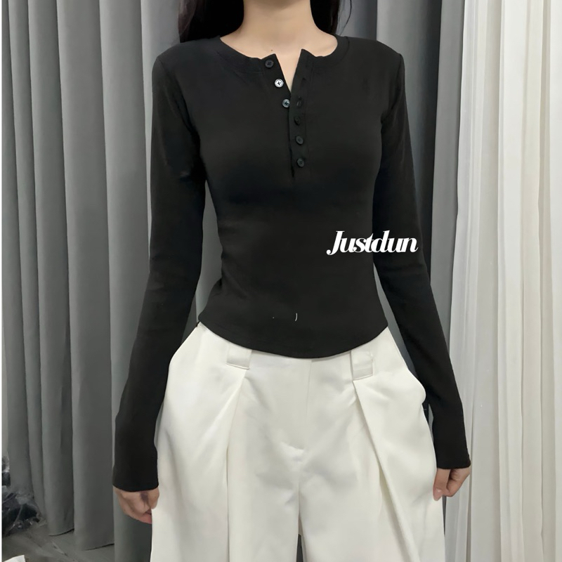 Áo Thun Nữ Tay Dài Ôm Body JUSTDUN T66 - Chất Len Tăm Lông Thỏ, Co Giãn 4 Chiều, Giữ Ấm Mềm Mịn | BigBuy360 - bigbuy360.vn
