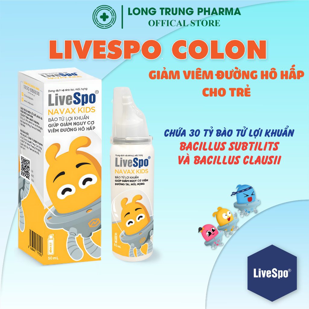 Bào Tử Lợi Khuẩn LIVESPO NAVAX KIDS Giúp Bé Giảm Sổ Mũi, Nghẹt Mũi, Viêm Tai Mũi Họng Viêm Xoang(Bình xịt Kim Loại 50ml)