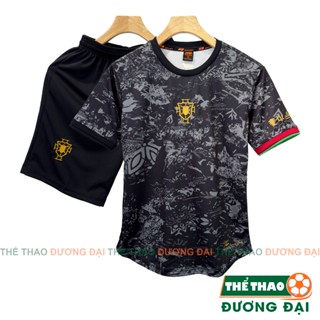 Quần Áo Bóng Đá Bồ Đào Nha Đen CR7 The Siu Thun Mè Cao Cấp Thoáng Khí Thể Thao Đương Đại