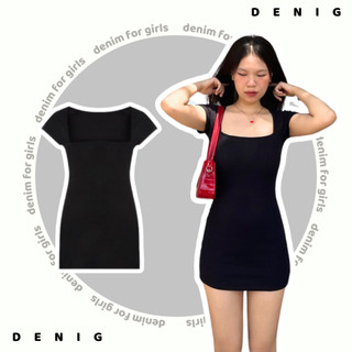   XẢ - 99K  Đầm váy dệt kim body cổ vuông dáng basic trẻ trung DENIG - LIMRIN DRESS 