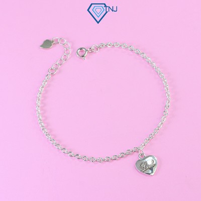 Lắc tay bạc nữ đơn giản gắn charm trái tim khắc tên LTN0417 - Trang Sức TNJ