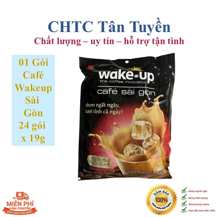 Cafe Wake-up café Sài Gòn Cà phê hoà tan 3 in 1. Gói 456g (24 gói x 19g)