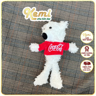Gấu trắng cài áo mặc áo đỏ Coca dễ thương 20cm, Ghim cài áo hình gấu mẫu mới