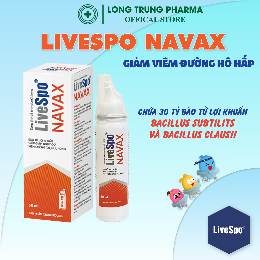 Bào Tử Lợi Khuẩn LIVESPO NAVAX Giúp Giảm Sổ Mũi, Nghẹt Mũi, Viêm Tai Mũi Họng Viêm, Xoang (Bình xịt Kim Loại 30ml)