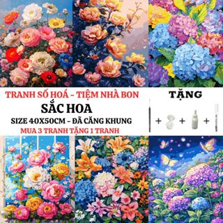 (40X50cm-CÓ BACKBOARD) Tranh tô màu theo số SẮC HOA có sẵn khung, cọ, màu vẽ, tranh số hóa, tranh sơn dầu