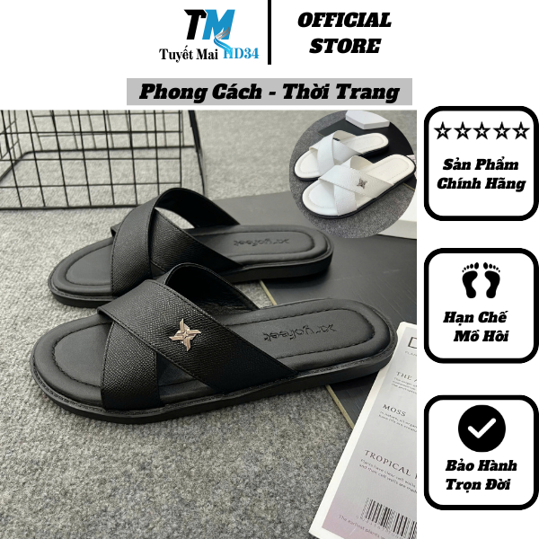 Dép Nam Nữ Quai Chéo Chất Liệu Da Cao Cấp Mã YO 60Thương hiệu XT YOFEET - Tuyết Mai OFFICIAL