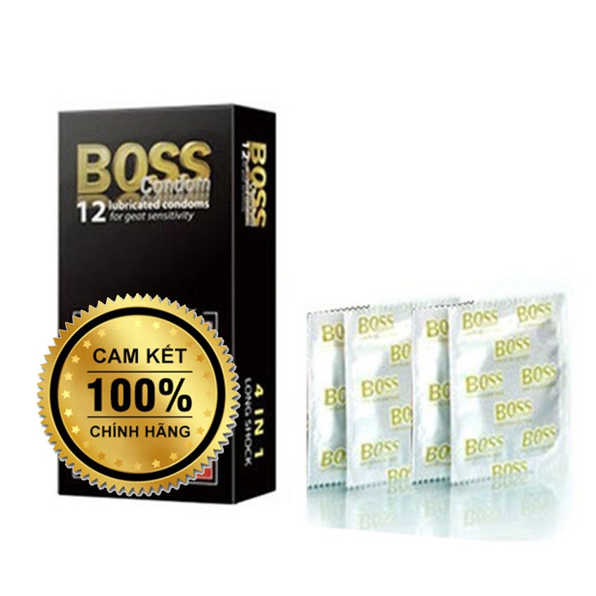 Bao cao su kéo dài thời gian quan hệ có gân và gai Boss 4 in 1 [Hộp 12 cái]