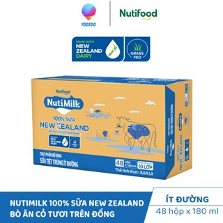 Thùng 48 Hộp 180mL NutiMilk 100% Sữa Tiệt Trùng New Zealand Có đường/ Ít đường- NUTIFOOD- YOOSOO