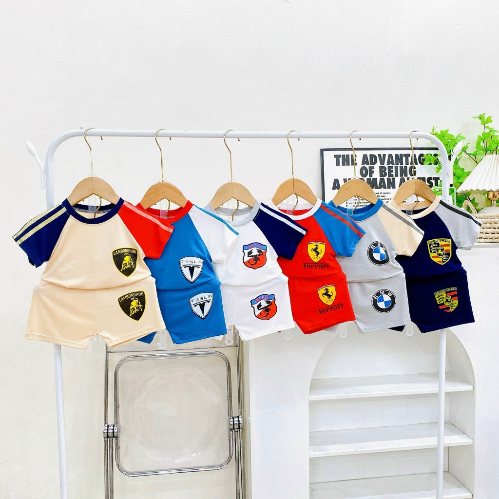 (6-16kg) Bộ Cộc Tay Thể Thao Bé Trai Bé Gái Chất Vải Thun Lạnh Mềm Mai MINKY MOM