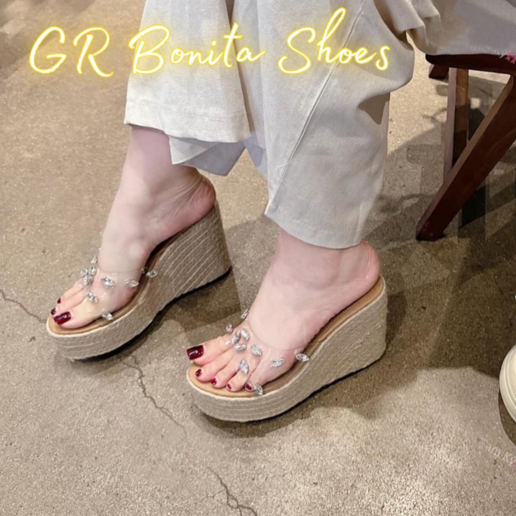 NS1 Dép Xuồng cối quai mica đá cao 12 cm- Bonita Shoes BMC01