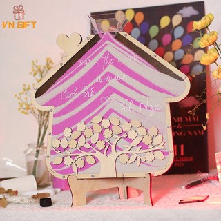 [WDM10 HÀNG ĐÓNG SẴN ]  Hộp rót cát đám cưới + kí tên bạn bè hình ngôi nhà nấm 43 cm, dâu rể tự điền tên và ngày cưới.