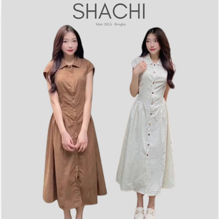 Váy cố đức dáng dài tay hến vintage có kèm dây điều chỉnh eo C12 SHACHI