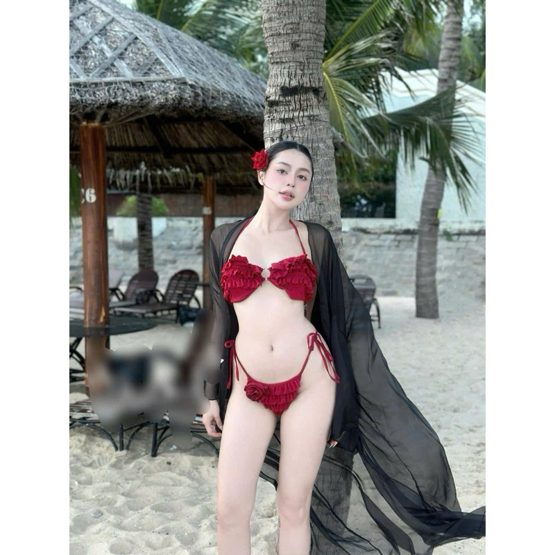 Bikini 2 Mảnh Nữ L&L BIKINI Đan Dây Bèo Tầng Có Mút Ngực Màu Trắng Đỏ Freesize Đi Biển - L20 | BigBuy360 - bigbuy360.vn
