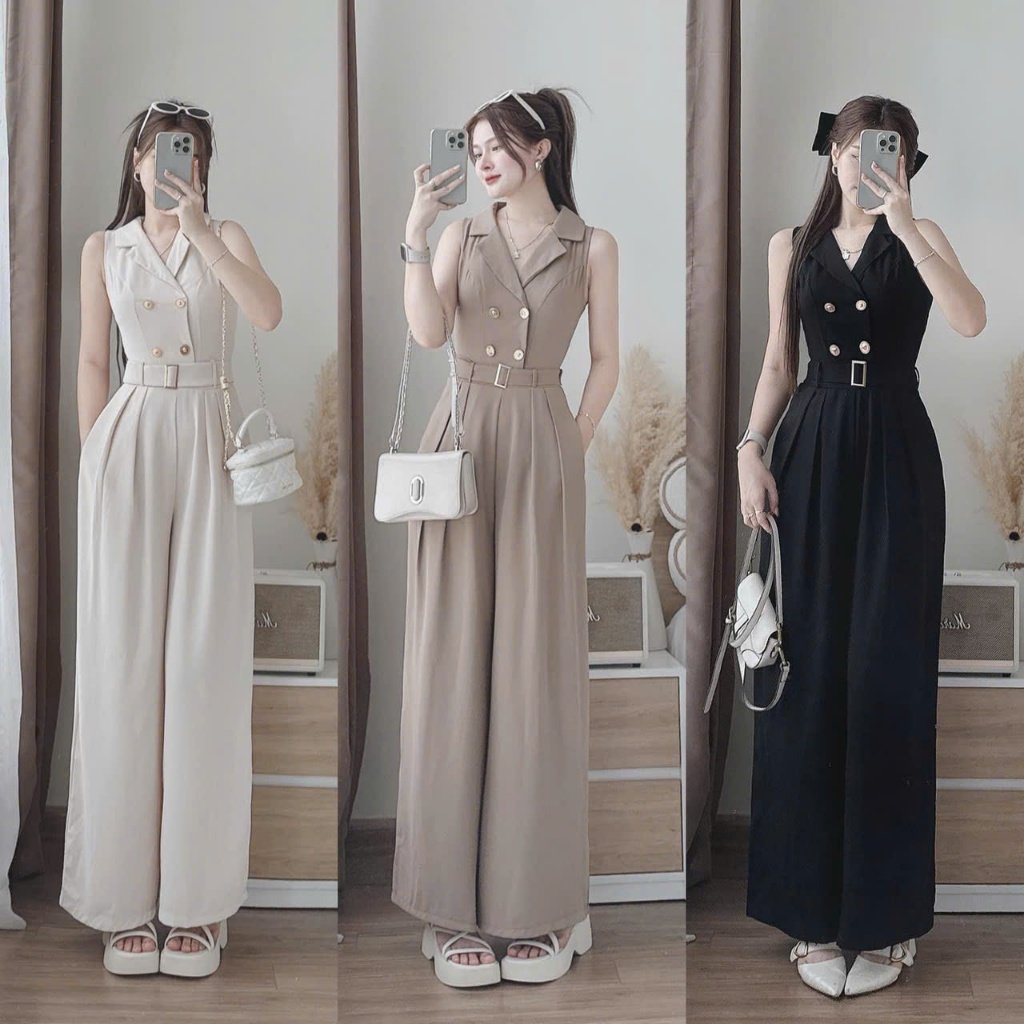  Jum nữ cotton lạnh quần dài ống rộng áo cộc tay đính nút kèm nịt y hình 