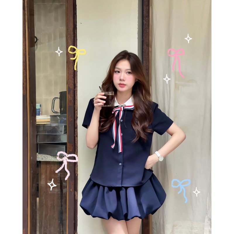 Set áo chân váy xanh Gigi CHEAPY STORE 💓FREESHIP 💓mặc sinh nhật, cafe, dạo phố, du lịch