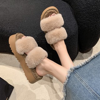   Hàng Sẵn  Dép Lông 2 Quai Đế Cao Dễ Thương Gắn Gấu Và Trơn Mền Mịn Nhẹ Phối Đồ Cực Xinh  Mã 53  