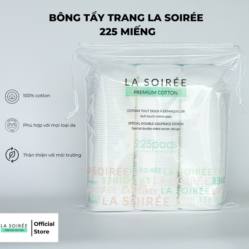 Bông tẩy trang La soiree 225 miếng mềm dai dày dặn