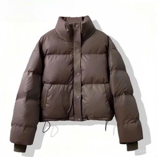 Áo phao nữ không mũ Vải da Thiết kế bo tay trẻ trung - Áo khoác phao mẫu mới 2024