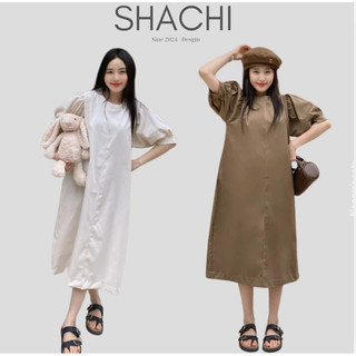 Váy xuông dáng dài buộc nơ sau tay bồng nhẹ vintage C1 SHACHI