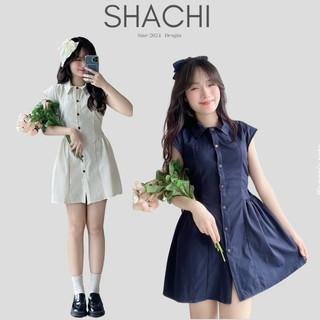 Váy chữ A cổ đức dáng xòe kèm nơ buộc eo C8 SHACHI
